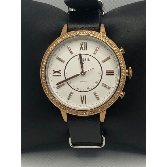 Fossil Q FTW5011 Womens Black Leather Analog White Dial Hybrid Smart Watch HK286 - Picture 1 of 9